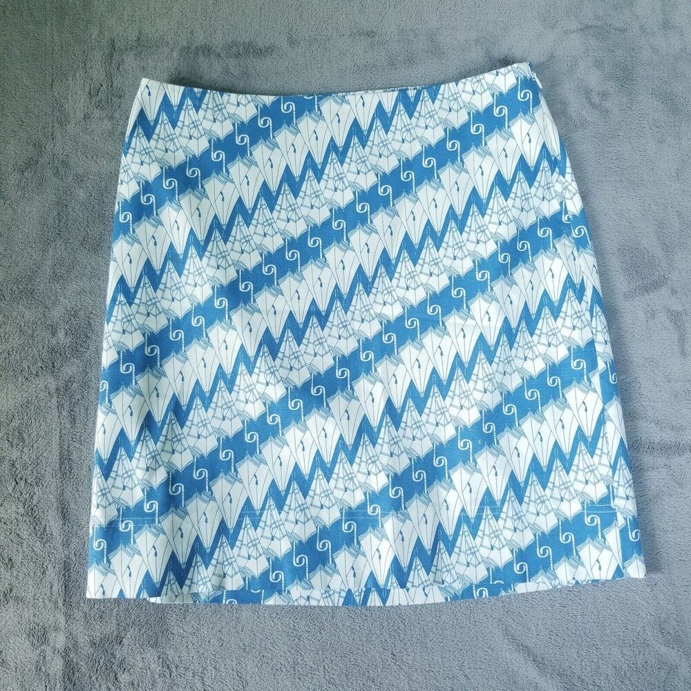 Talbots A-Line Skirt Womens Blue White Size 6 Umbrella Print Geometric
